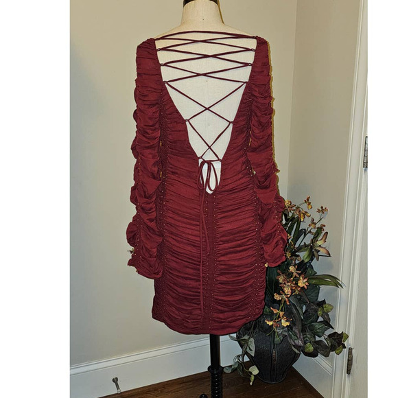 New FREE PEOPLE Western Romance Mini Dress $448 SIZE 4 Red - Picture 6 of 7